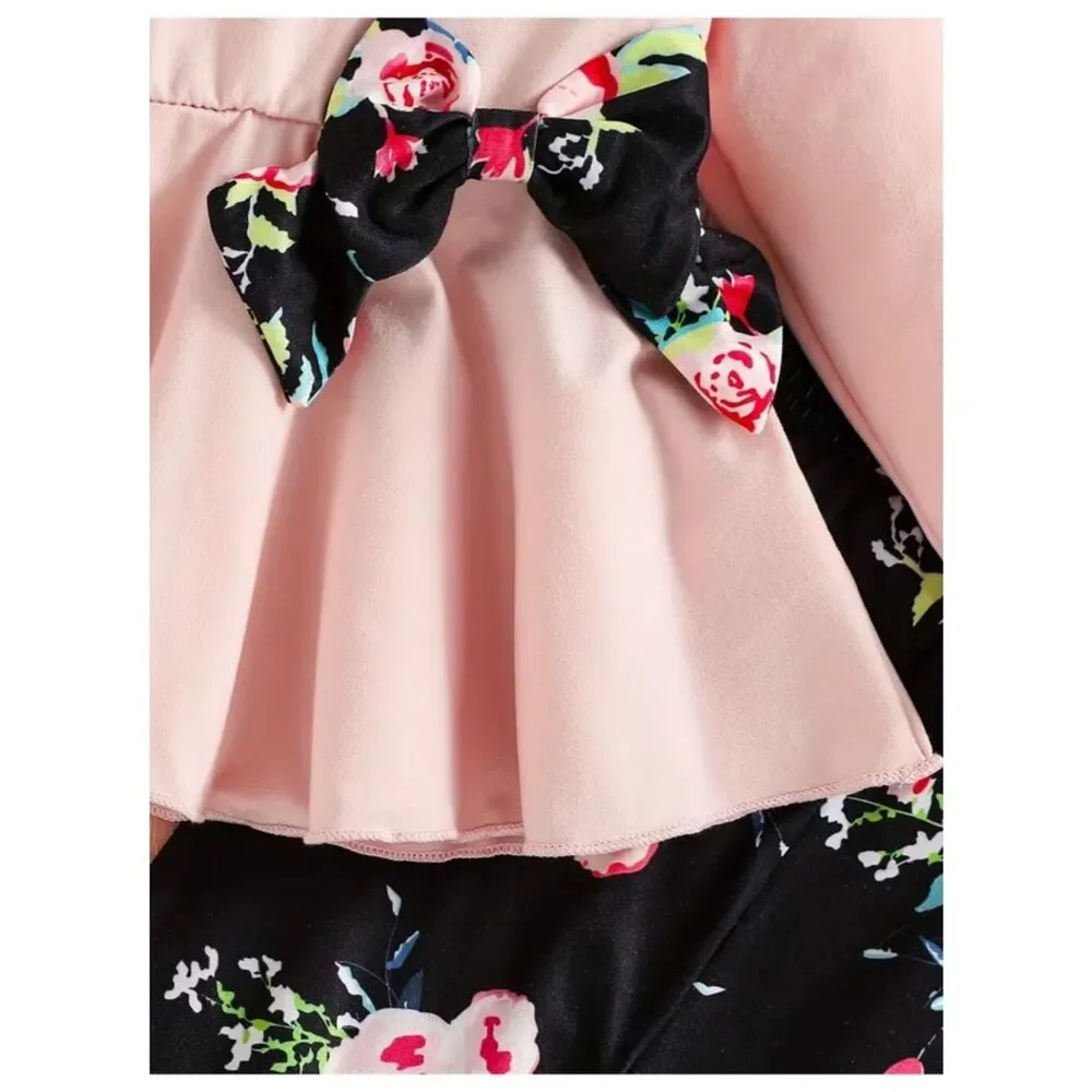 NWT Blossom Chic Two-Piece Set Pink & Black Top Coordinating Floral Leggings